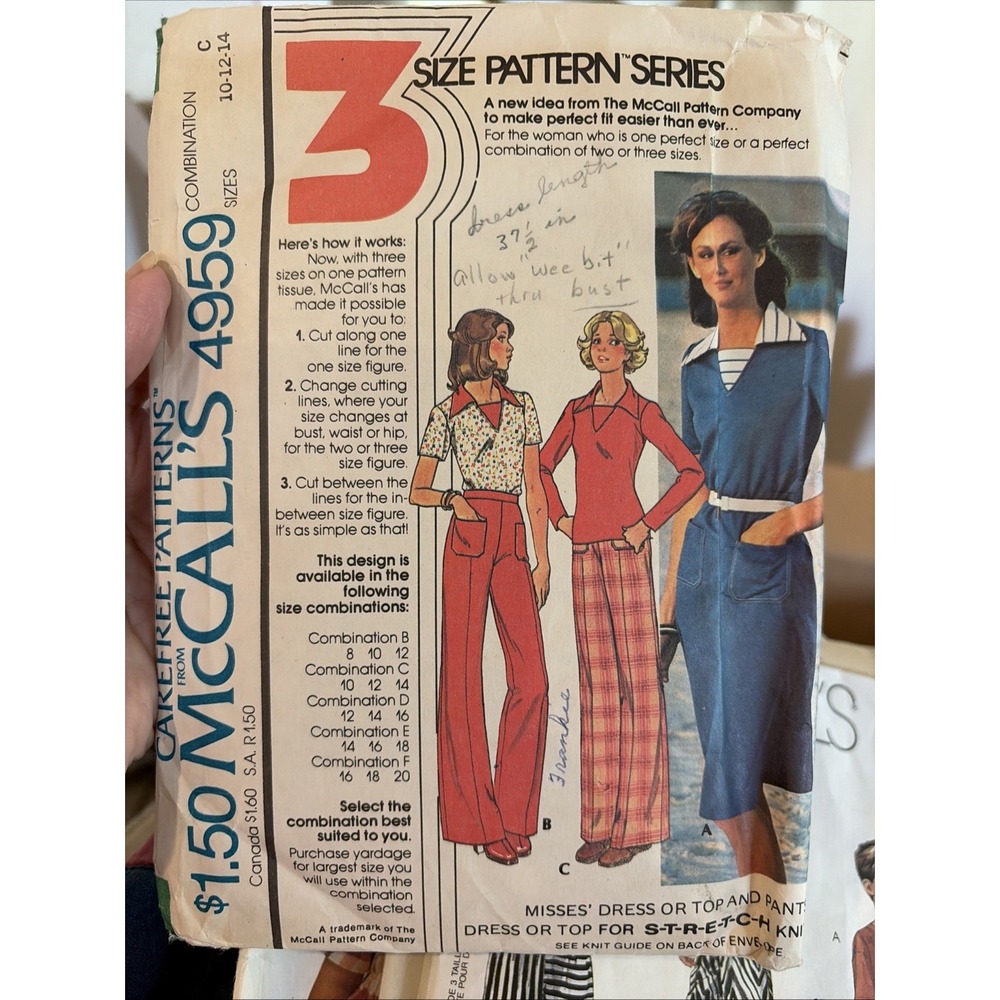 Vintage 1976 McCalls 4959 Sewing Pattern Dress Top Pants Cut Size 14 Retro 70s